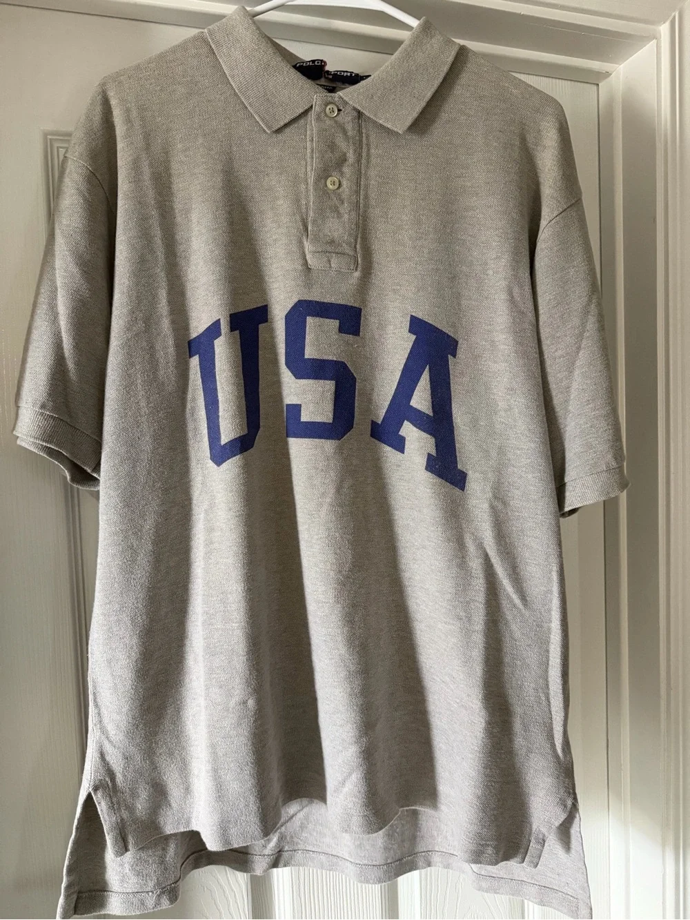 Vintage Polo Sport Ralph Lauren USA Gray Polo Shirt Large 90s Y2K Rare